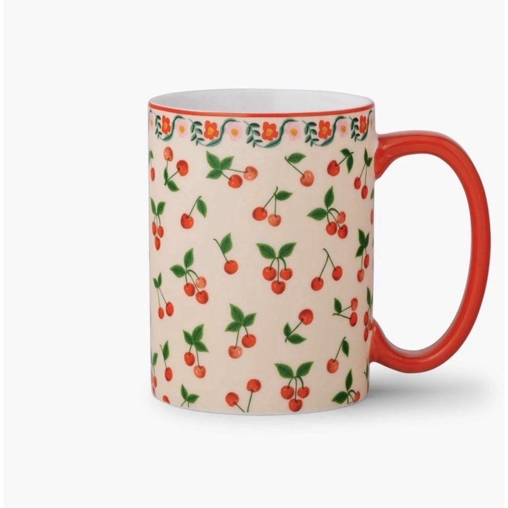 New In Box Rifle Paper Co Cherries Mug Porcelain Cute Artsy Summer Coffee Cup - Picture 3 of 7